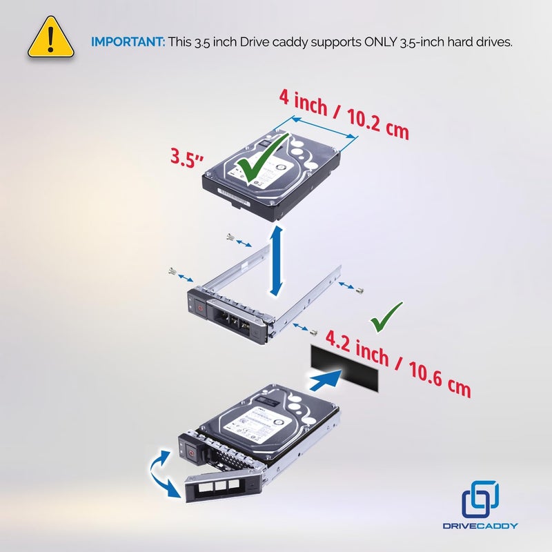 DRIVECADDY 3-Pack 3.5" Hard Drive Caddy - Compatible for Dell PowerEdge Servers - 14-17th Gen T560 R660 R6625 R7615 R7625 R760 R250 R350 T350 R240 R340 R440 R540 - SSD SAS SATA NVMe Tray - Image 4